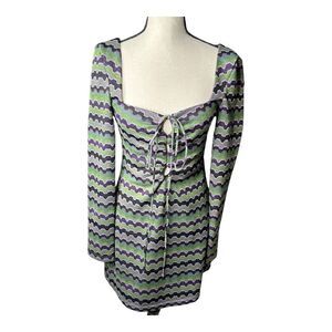 New‎ ZARA Purple Green Halter Square Neck Mini Dress Size Medium